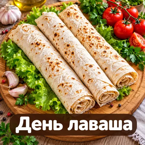 Открытка «День лаваша, свежий лаваш на деревянной доске»
