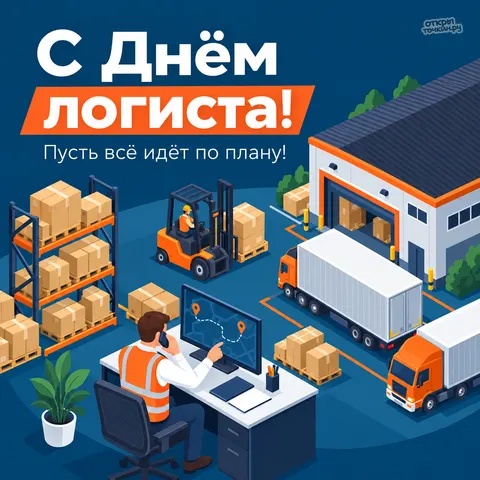 Открытка «С днём логиста, диспетчер на складе»