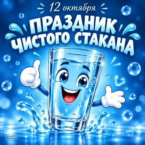 Открытка «Праздник чистого стакана, мультяшный стакан»