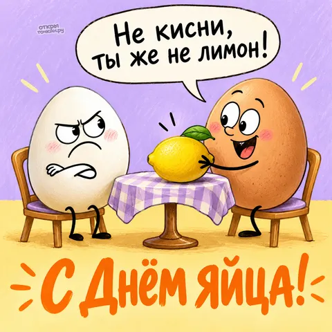 Открытка «Со Всемирным днём яйца, весёлое яйцо подбадривает хмурое»