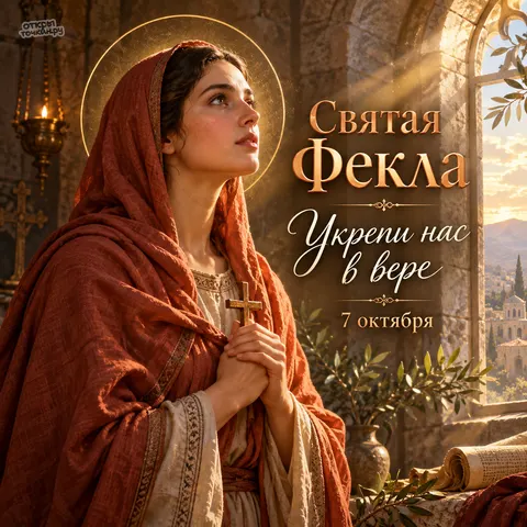 Открытка «Святая Фекла Иконийская, молитва у каменного окна» — Равноапостольная Фекла Иконийская