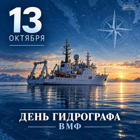 Открытка «День гидрографа ВМФ, корабль на закате» — День гидрографической службы ВМФ РФ