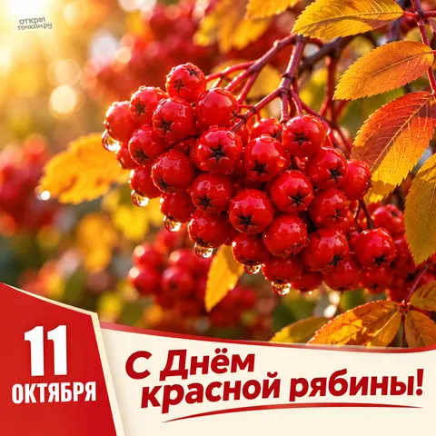 Открытка «Капли росы на ягодах рябины» — День красной рябины