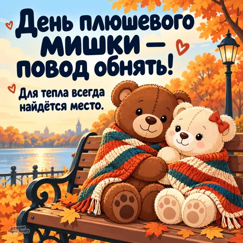 Открытка «День плюшевого мишки, два плюшевых друга»