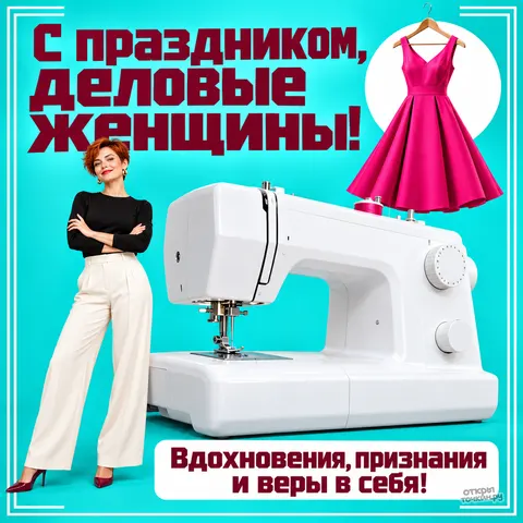 Открытка «День деловых женщин, калькулятор кошелёк и зелёное платье» — День деловых женщин в России