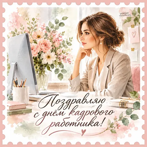 Открытка «С днём кадрового работника, акварельная марка» — День кадрового работника в России