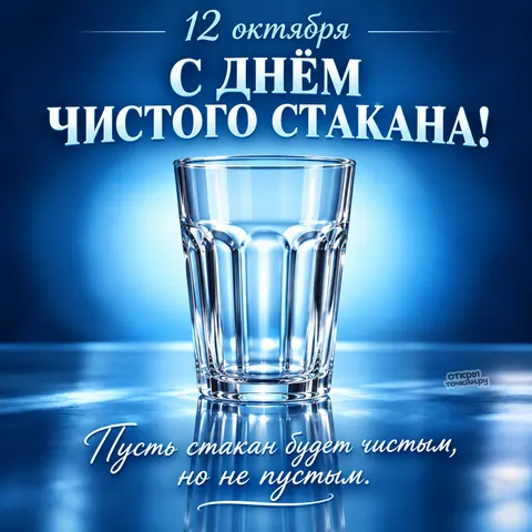 Открытка «Праздник чистого стакана, гранёный стакан с сиянием»