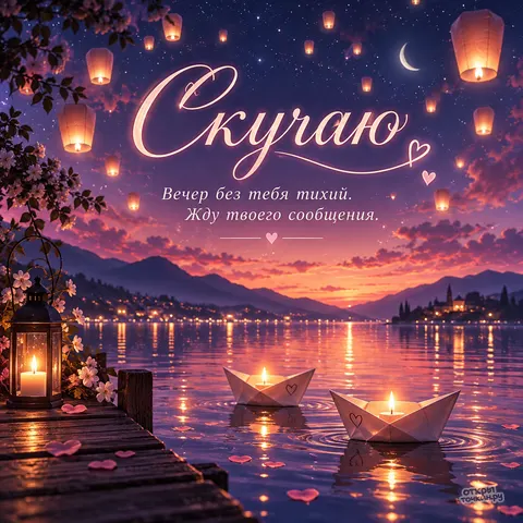 Открытка «Скучаю, вечер без тебя тихий»