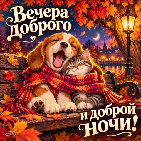 Открытка «Вечера доброго и доброй ночи» — Спокойной ночи