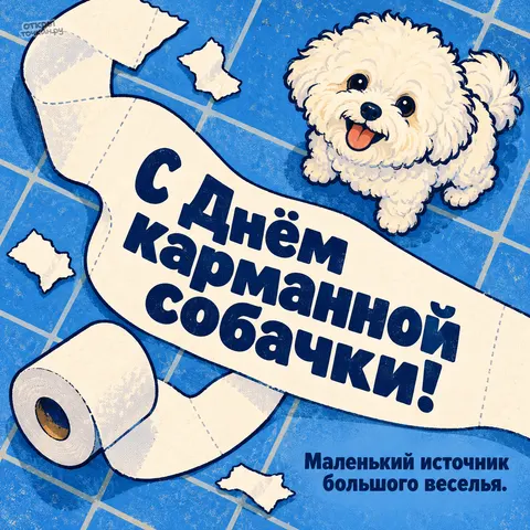 Открытка «Бишон и рулон веселья 7» — День карманной собачки