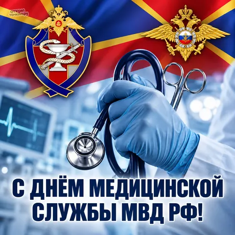 Открытка «С днём медслужбы МВД, рука со стетоскопом» — День медицинской службы МВД РФ