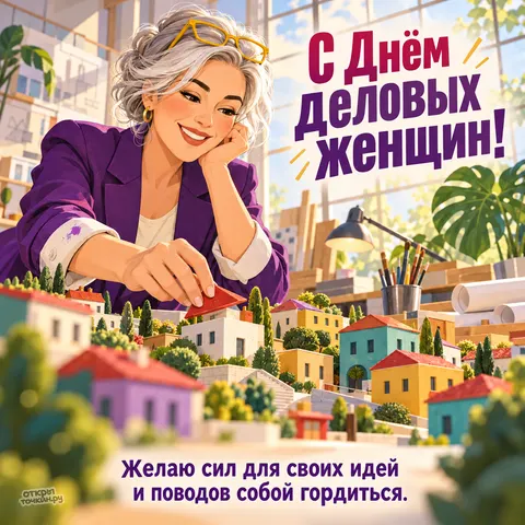 Открытка «День деловых женщин, женщина с чашкой у кофемашины и круассан» — День деловых женщин в России