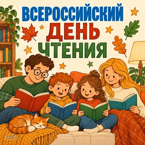 Открытка «Всероссийский день чтения, семейное чтение с детьми»